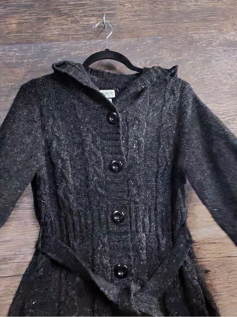 Motherhood Maternity Black Hooded Cable-Knit Button Cardigan with Belt - Picture 8 of 10